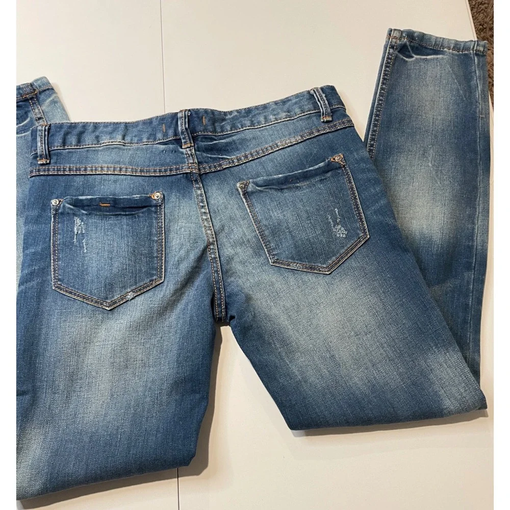 Free People Womens Distressed Skinny Jeans Blue Denim Low Rise Size 28